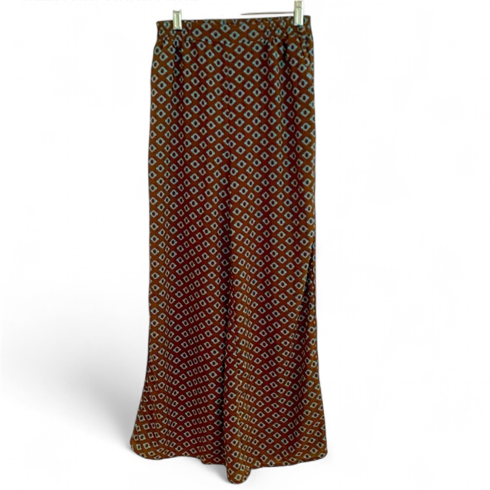 CIDER BROWN BLUE GEOMETRIC PRINT WIDE LEG BOHO COMFY PANTS SIZE SMALL